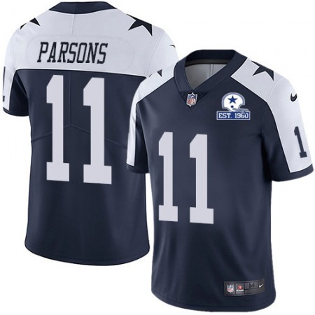 Nike Cowboys #11 Micah Parsons Navy Blue Thanksgiving Men's Stitched With Established In 1960 Patch NFL Vapor Untouchable Limited Throwback Jersey