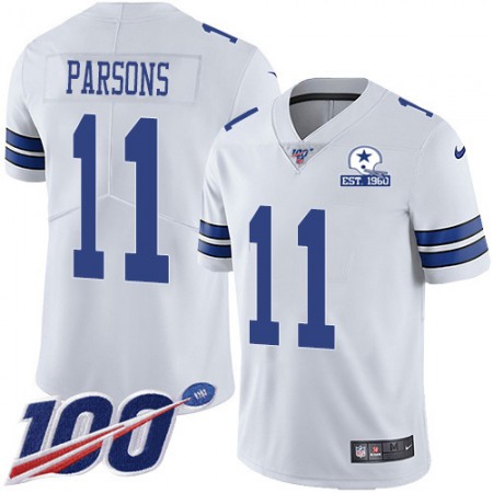 Nike Cowboys #11 Micah Parsons White Men's Stitched With Established In 1960 Patch NFL 100th Season Vapor Untouchable Limited Jersey