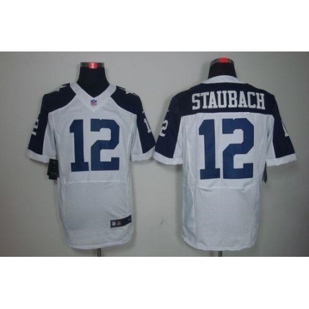 Nike Cowboys #12 Roger Staubach White Thanksgiving Throwback Men's Stitched NFL Elite Jersey