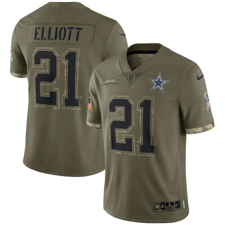 Dallas Cowboys #21 Ezekiel Elliott Nike Men's 2022 Salute To Service Limited Jersey - Olive