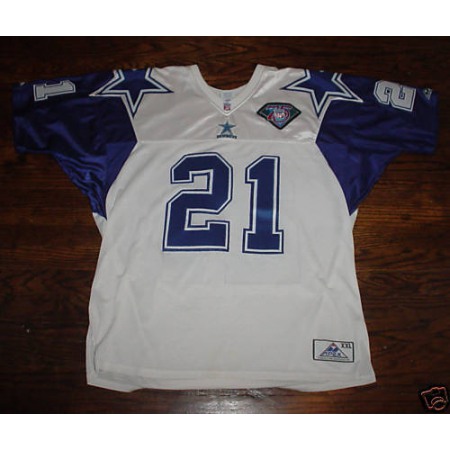 Mitchell & Ness Cowboys #21 Deion Sanders White With 75TH Stitched NFL Jersey