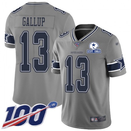 Nike Cowboys #13 Michael Gallup Gray Men's Stitched With Established In 1960 Patch NFL Limited Inverted Legend 100th Season Jersey