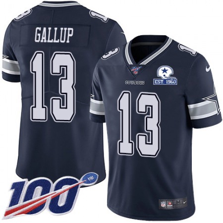 Nike Cowboys #13 Michael Gallup Navy Blue Team Color Men's Stitched With Established In 1960 Patch NFL 100th Season Vapor Untouchable Limited Jersey