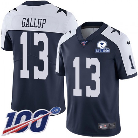 Nike Cowboys #13 Michael Gallup Navy Blue Thanksgiving Men's Stitched With Established In 1960 Patch NFL 100th Season Vapor Untouchable Limited Throwback Jersey
