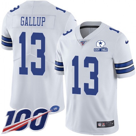 Nike Cowboys #13 Michael Gallup White Men's Stitched With Established In 1960 Patch NFL 100th Season Vapor Untouchable Limited Jersey
