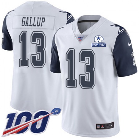 Nike Cowboys #13 Michael Gallup White Men's Stitched With Established In 1960 Patch NFL Limited Rush 100th Season Jersey
