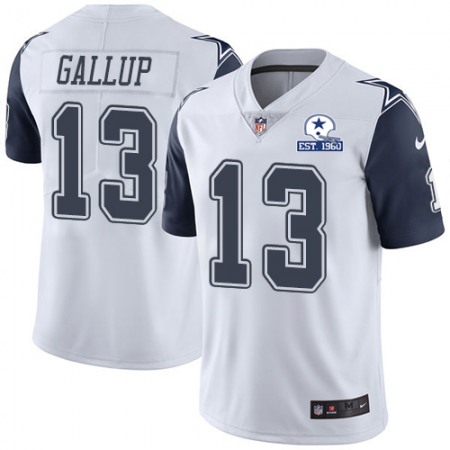 Nike Cowboys #13 Michael Gallup White Men's Stitched With Established In 1960 Patch NFL Limited Rush Jersey