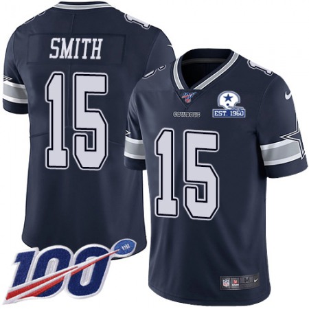 Nike Cowboys #15 Devin Smith Navy Blue Team Color Men's Stitched With Established In 1960 Patch NFL 100th Season Vapor Untouchable Limited Jersey
