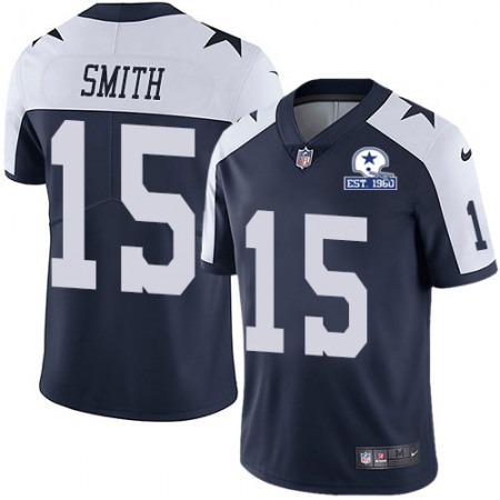 Nike Cowboys #15 Devin Smith Navy Blue Thanksgiving Men's Stitched With Established In 1960 Patch NFL Vapor Untouchable Limited Throwback Jersey