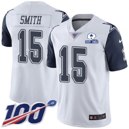 Nike Cowboys #15 Devin Smith White Men's Stitched With Established In 1960 Patch NFL Limited Rush 100th Season Jersey