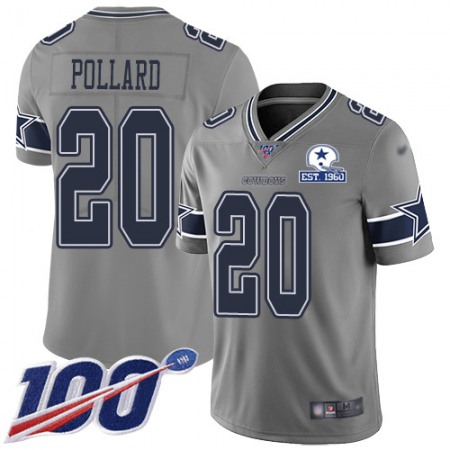 Nike Cowboys #20 Tony Pollard Gray Men's Stitched With Established In 1960 Patch NFL Limited Inverted Legend 100th Season Jersey