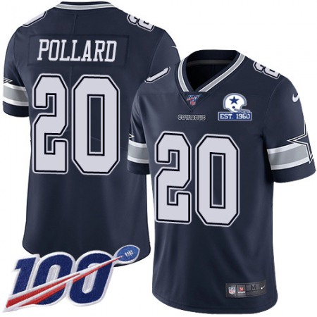 Nike Cowboys #20 Tony Pollard Navy Blue Team Color Men's Stitched With Established In 1960 Patch NFL 100th Season Vapor Untouchable Limited Jersey