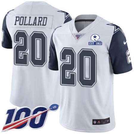 Nike Cowboys #20 Tony Pollard White Men's Stitched With Established In 1960 Patch NFL Limited Rush 100th Season Jersey