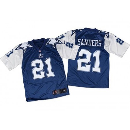 Nike Cowboys #21 Deion Sanders Navy Blue/White Throwback Men's Stitched NFL Elite Jersey