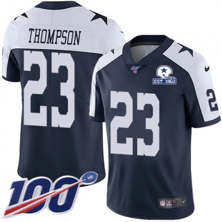 Nike Cowboys #23 Darian Thompson Navy Blue Thanksgiving Men's Stitched With Established In 1960 Patch NFL 100th Season Vapor Untouchable Limited Throwback Jersey