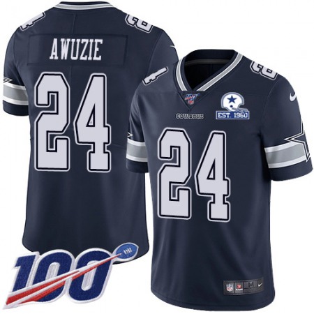 Nike Cowboys #24 Chidobe Awuzie Navy Blue Team Color Men's Stitched With Established In 1960 Patch NFL 100th Season Vapor Untouchable Limited Jersey