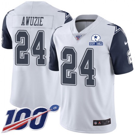 Nike Cowboys #24 Chidobe Awuzie White Men's Stitched With Established In 1960 Patch NFL Limited Rush 100th Season Jersey
