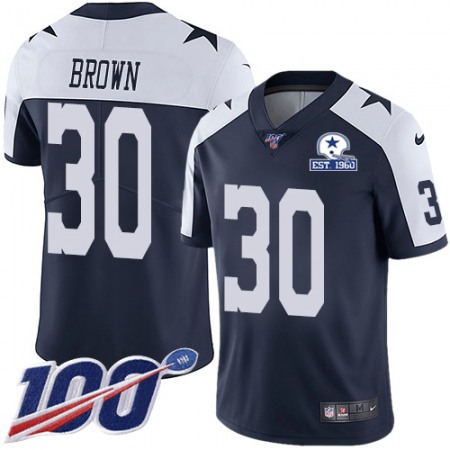 Nike Cowboys #30 Anthony Brown Navy Blue Thanksgiving Men's Stitched With Established In 1960 Patch NFL 100th Season Vapor Untouchable Limited Throwback Jersey