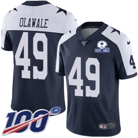 Nike Cowboys #49 Jamize Olawale Navy Blue Thanksgiving Men's Stitched With Established In 1960 Patch NFL 100th Season Vapor Untouchable Limited Throwback Jersey