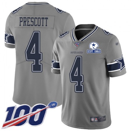 Nike Cowboys #4 Dak Prescott Gray Men's Stitched With Established In 1960 Patch NFL Limited Inverted Legend 100th Season Jersey