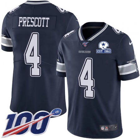 Nike Cowboys #4 Dak Prescott Navy Blue Team Color Men's Stitched With Established In 1960 Patch NFL 100th Season Vapor Untouchable Limited Jersey