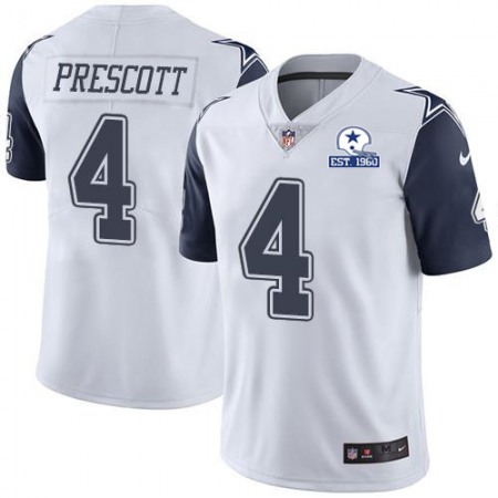 Nike Cowboys #4 Dak Prescott White Men's Stitched With Established In 1960 Patch NFL Limited Rush Jersey