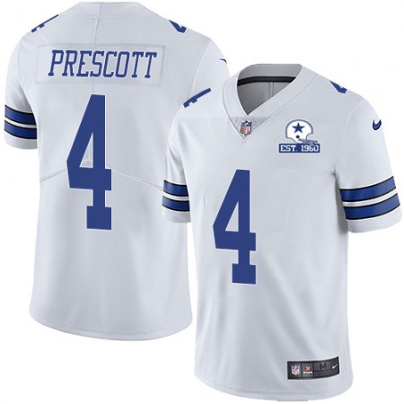 Nike Cowboys #4 Dak Prescott White Men's Stitched With Established In 1960 Patch NFL Vapor Untouchable Limited Jersey