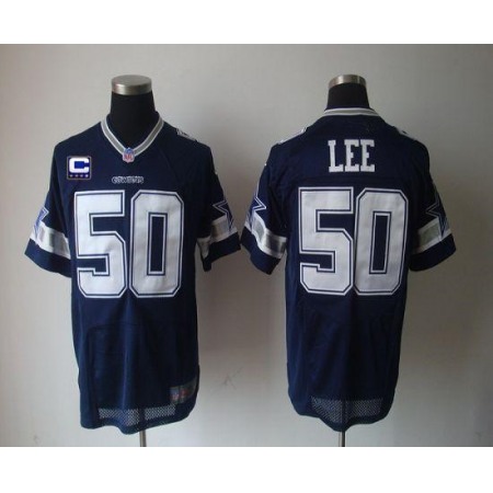 Nike Cowboys #50 Sean Lee Navy Blue Team Color With C Patch Men's Stitched NFL Elite Jersey