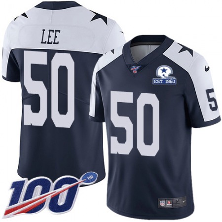 Nike Cowboys #50 Sean Lee Navy Blue Thanksgiving Men's Stitched With Established In 1960 Patch NFL 100th Season Vapor Untouchable Limited Throwback Jersey
