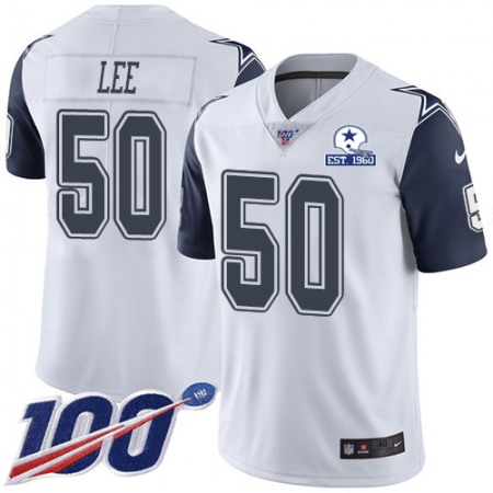 Nike Cowboys #50 Sean Lee White Men's Stitched With Established In 1960 Patch NFL Limited Rush 100th Season Jersey