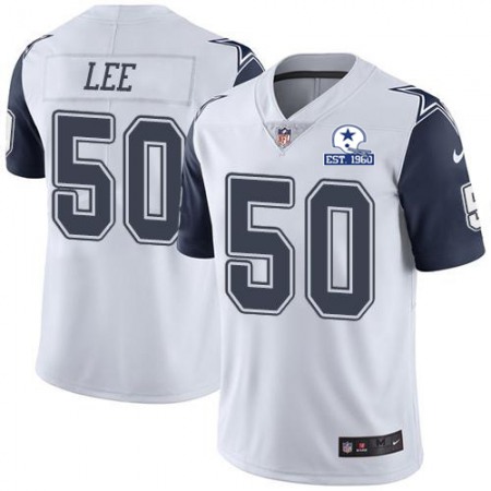 Nike Cowboys #50 Sean Lee White Men's Stitched With Established In 1960 Patch NFL Limited Rush Jersey