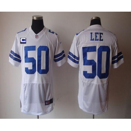 Nike Cowboys #50 Sean Lee White With C Patch Men's Stitched NFL Elite Jersey