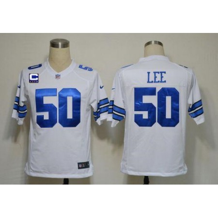 Nike Cowboys #50 Sean Lee White With C Patch Men's Stitched NFL Game Jersey