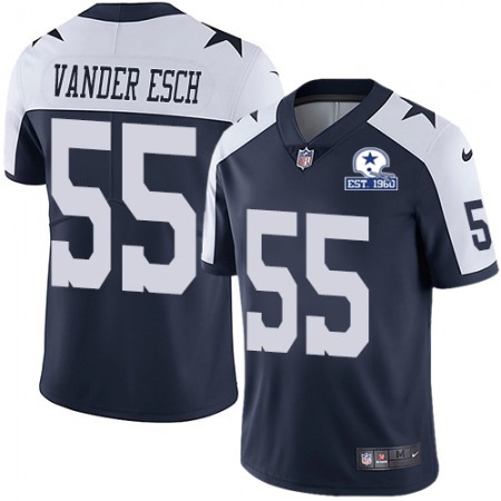 Nike Cowboys #55 Leighton Vander Esch Navy Blue Thanksgiving Men's Stitched With Established In 1960 Patch NFL Vapor Untouchable Limited Throwback Jersey