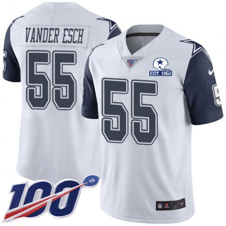 Nike Cowboys #55 Leighton Vander Esch White Men's Stitched With Established In 1960 Patch NFL Limited Rush 100th Season Jersey