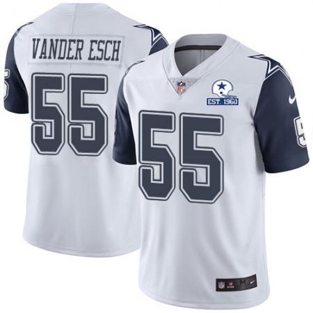 Nike Cowboys #55 Leighton Vander Esch White Men's Stitched With Established In 1960 Patch NFL Limited Rush Jersey