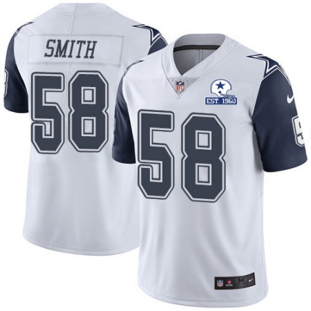 Nike Cowboys #58 Aldon Smith White Men's Stitched With Established In 1960 Patch NFL Limited Rush Jersey
