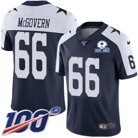 Nike Cowboys #66 Connor McGovern Navy Blue Thanksgiving Men's Stitched With Established In 1960 Patch NFL 100th Season Vapor Untouchable Limited Throwback Jersey