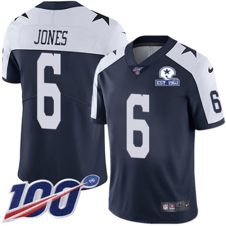 Nike Cowboys #6 Chris Jones Navy Blue Thanksgiving Men's Stitched With Established In 1960 Patch NFL 100th Season Vapor Untouchable Limited Throwback Jersey
