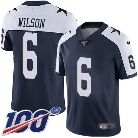 Nike Cowboys #6 Donovan Wilson Navy Blue Thanksgiving Men's Stitched NFL 100th Season Vapor Throwback Limited Jersey