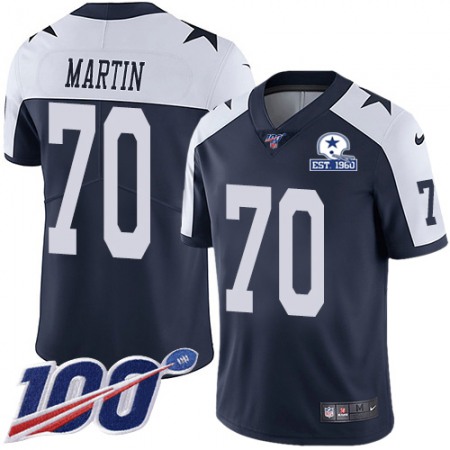 Nike Cowboys #70 Zack Martin Navy Blue Thanksgiving Men's Stitched With Established In 1960 Patch NFL 100th Season Vapor Untouchable Limited Throwback Jersey