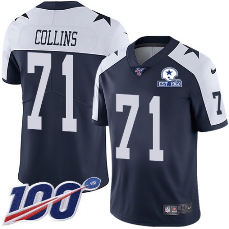 Nike Cowboys #71 La'el Collins Navy Blue Thanksgiving Men's Stitched With Established In 1960 Patch NFL 100th Season Vapor Untouchable Limited Throwback Jersey