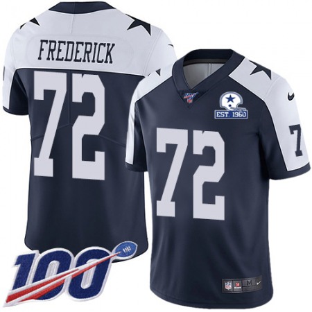 Nike Cowboys #72 Travis Frederick Navy Blue Thanksgiving Men's Stitched With Established In 1960 Patch NFL 100th Season Vapor Untouchable Limited Throwback Jersey