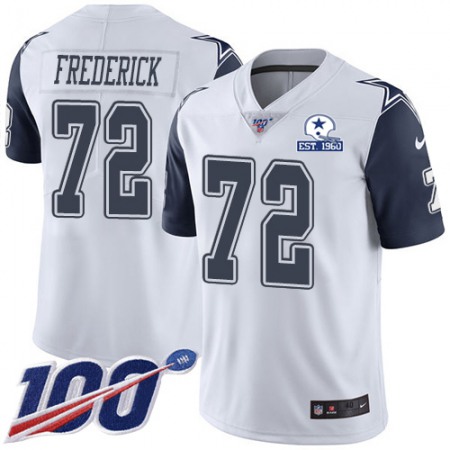 Nike Cowboys #72 Travis Frederick White Men's Stitched With Established In 1960 Patch NFL Limited Rush 100th Season Jersey