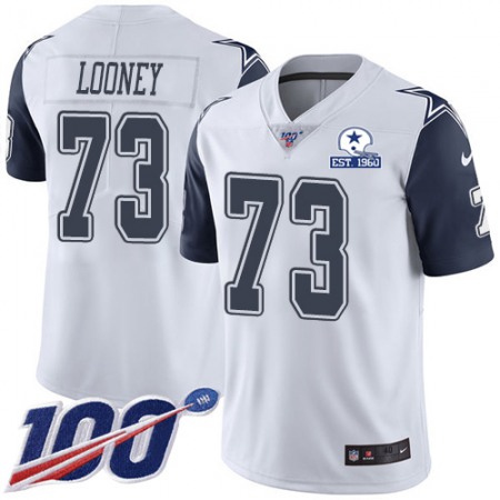 Nike Cowboys #73 Joe Looney White Men's Stitched With Established In 1960 Patch NFL Limited Rush 100th Season Jersey