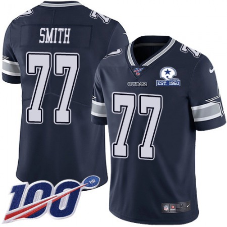 Nike Cowboys #77 Tyron Smith Navy Blue Team Color Men's Stitched With Established In 1960 Patch NFL 100th Season Vapor Untouchable Limited Jersey