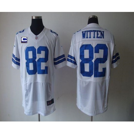 Nike Cowboys #82 Jason Witten White With C Patch Men's Stitched NFL Elite Jersey