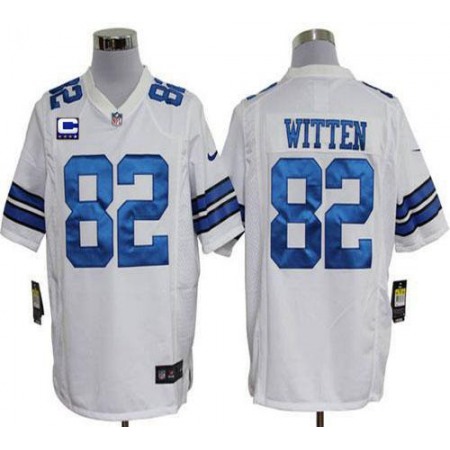 Nike Cowboys #82 Jason Witten White With C Patch Men's Stitched NFL Game Jersey