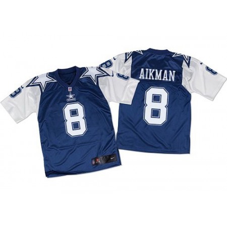Nike Cowboys #8 Troy Aikman Navy Blue/White Throwback Men's Stitched NFL Elite Jersey