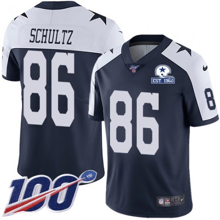 Nike Cowboys #86 Dalton Schultz Navy Blue Thanksgiving Men's Stitched With Established In 1960 Patch NFL 100th Season Vapor Untouchable Limited Throwback Jersey